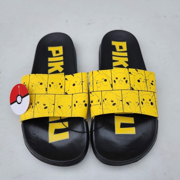 NEW Men's Size 10 Sandals Pikachu Pokemon Yellow Black NEW NWT Slides Pokémon Br - Picture 1 of 11